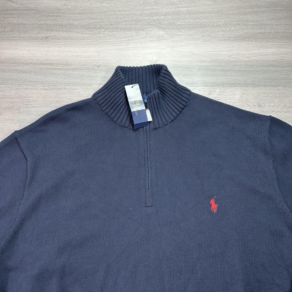 NEW Polo Ralph Lauren Sweater Mens 4XLT Blue Cotton 1/4 Zip Mock Neck Big Tall